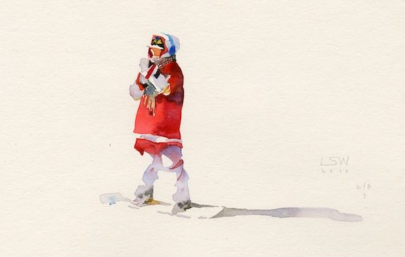 Lee Sangwon - "Snow boarder" (2012), watercolor on paper