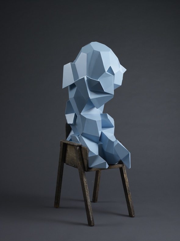 Jud Bergeron - "The Crystaline Baby (Fletcher)" (2008-2011); fabricated steel, automotive paint, found chair, 48 X 24 X 20 inch; courtesy of Jud Bergeron