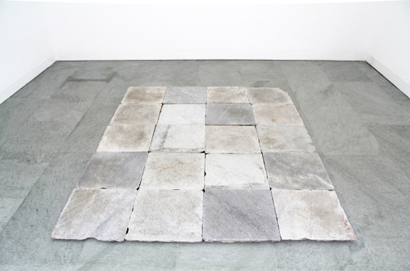 Nicky Broekhuysen - “Rise And Fall” (2013), engraved binary code on used found marble floor tiles, 160 x 200 cm; photo courtesy of Dittrich & Schlechtriem