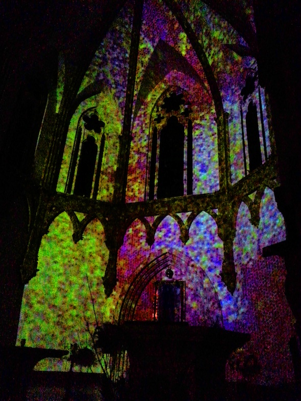 Berlin Art Link, Aurora 2013, Anne Katrine Senstad, "Colour Synesthesia, Version IV – Silent version", Projection at he Cathedral Shrine of the Virgin of Guadalupe; Photo courtesy of the artist