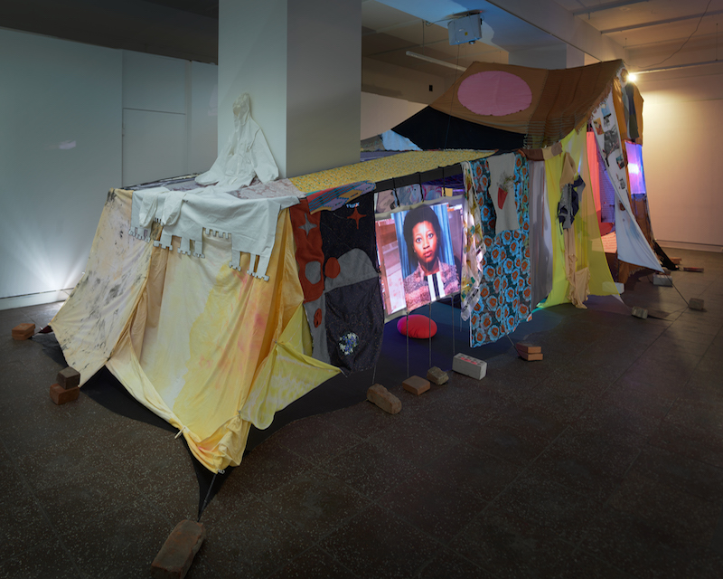 A photograph of the blanket fort at Galerie im Turm.