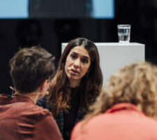 Nadia Murad, Nobel Peace Prize Laureate, pictured speaking at the conference 'Berlin questions'
