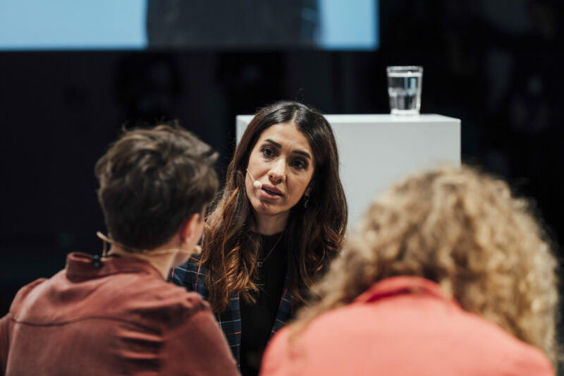 Nadia Murad, Nobel Peace Prize Laureate, pictured speaking at the conference 'Berlin questions'