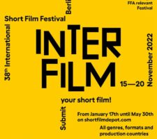 mustard yellow flyer with black text for interfilm festival