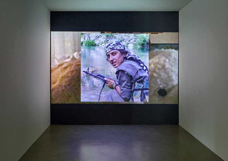 A video projection on a wall in a gallery space
