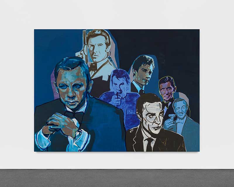 a painting of all james bond actors on one canvas