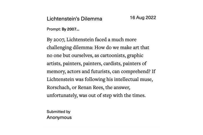 Text on a white background. The text is an art review generated by AI