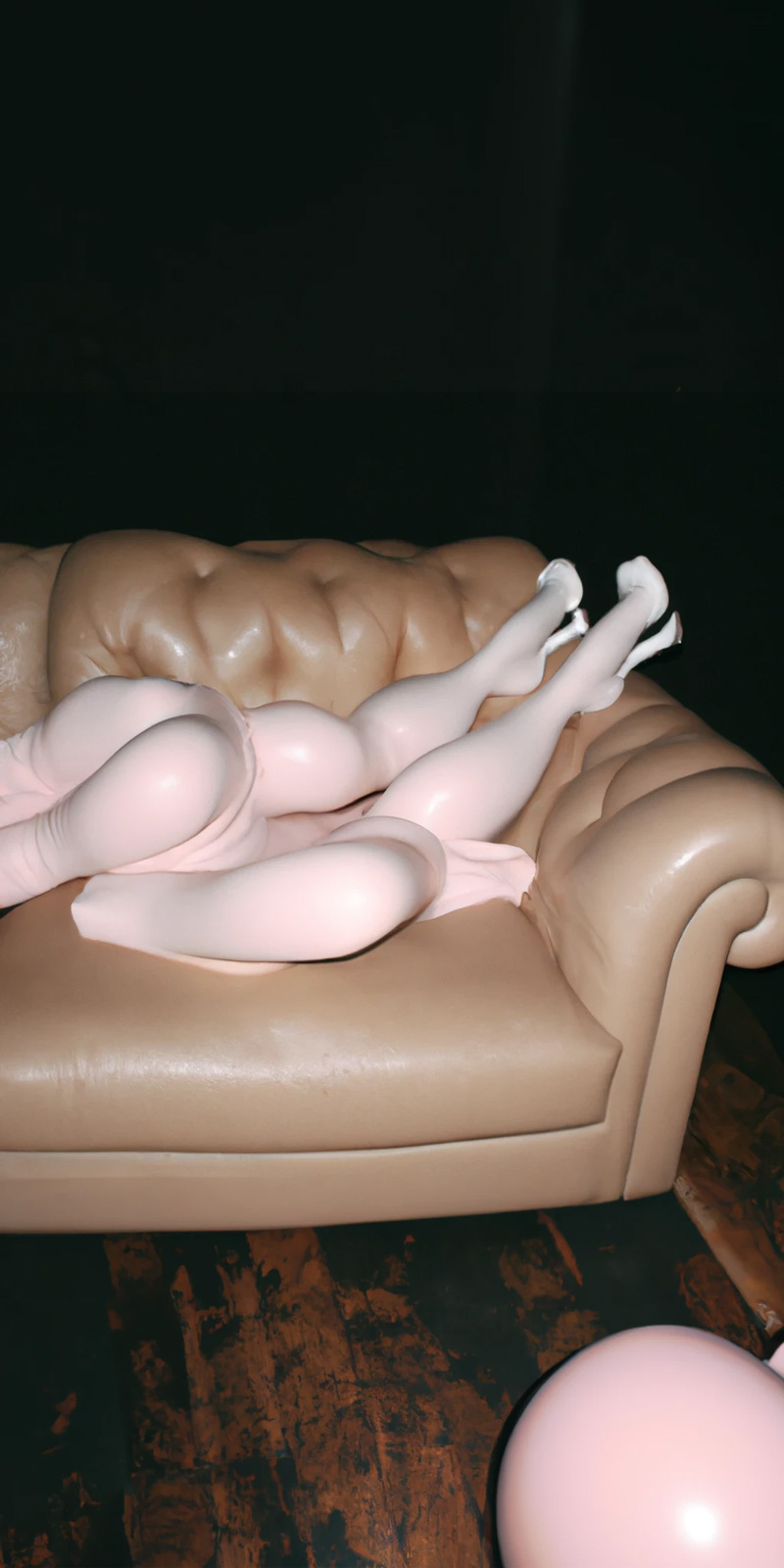 AI-generated image of a dimly lit domestic interior with what look like melting mannequin limbs