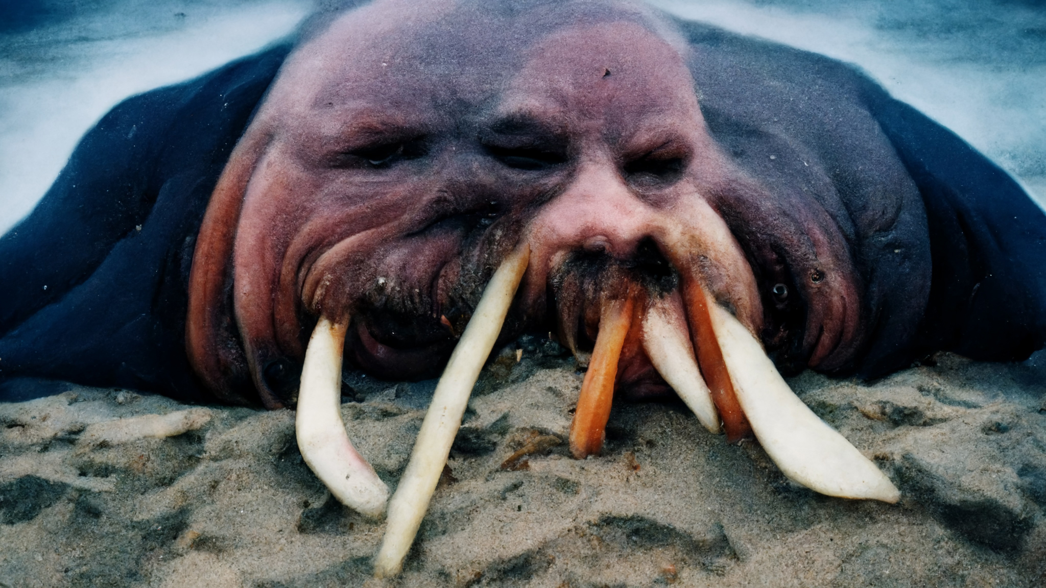 An AI generated image of a humanoid walrus
