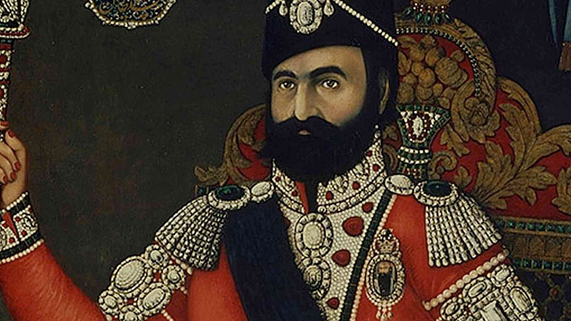 Photo of a detail of an oil painting showing Shah Mohammed Kajar 