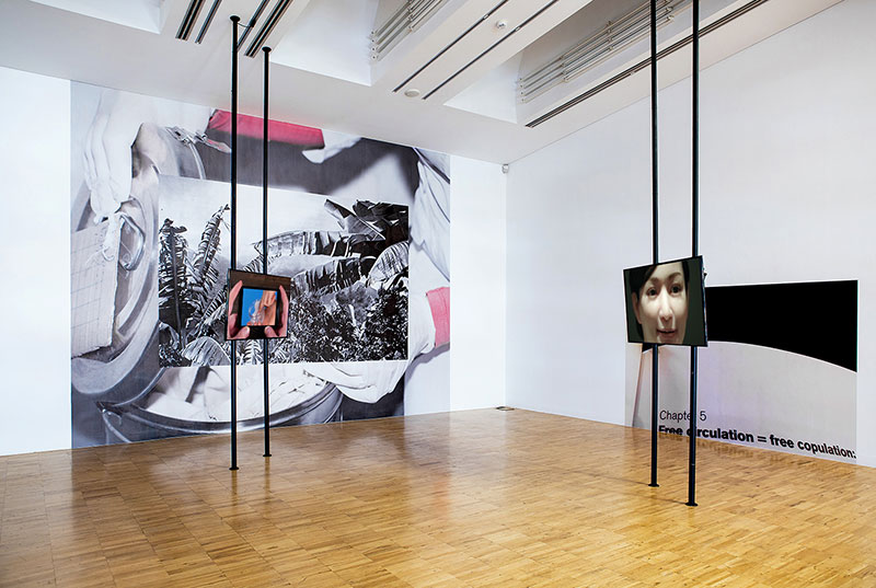 A photo of a multi-media art installation in a gallery